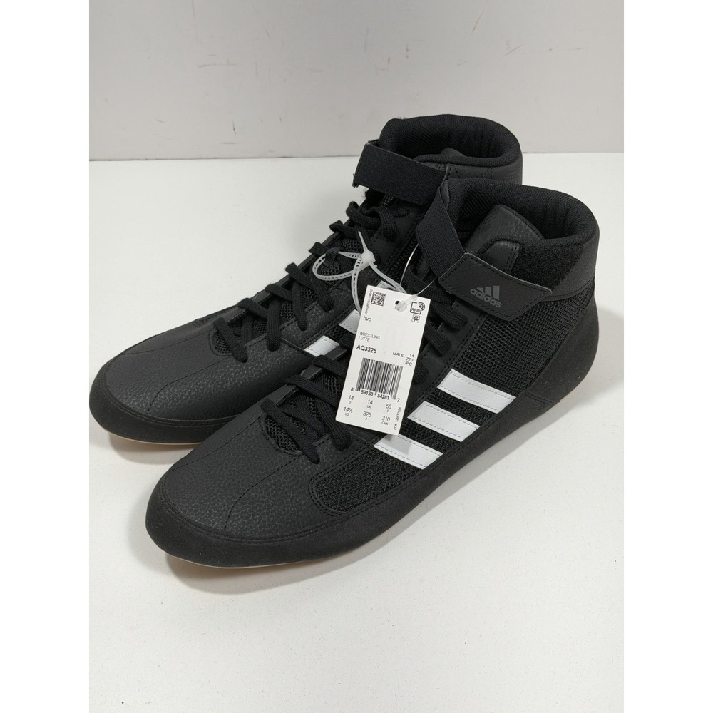 Adidas Mens HVC 2 Black Wrestling Combat Shoes‎ MMA Black White AQ3325 Size 14.5